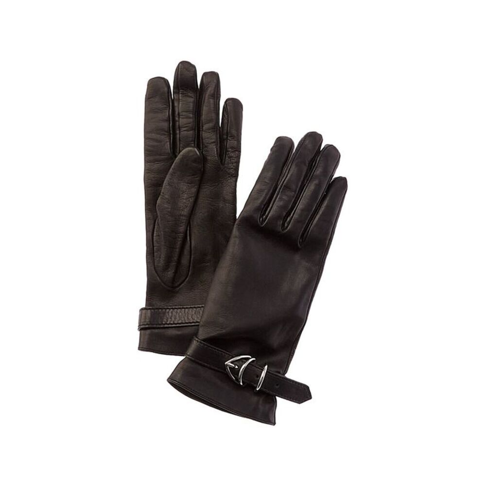 Gianvito Rossi Clash Silk-Lined Leather Gloves, Black